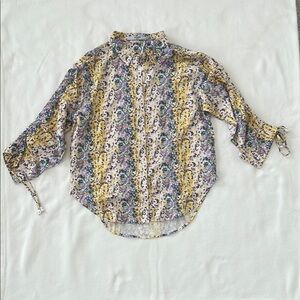 LaPorte Floral Resortwear Button Down Linen Blend Shirt Women Medium